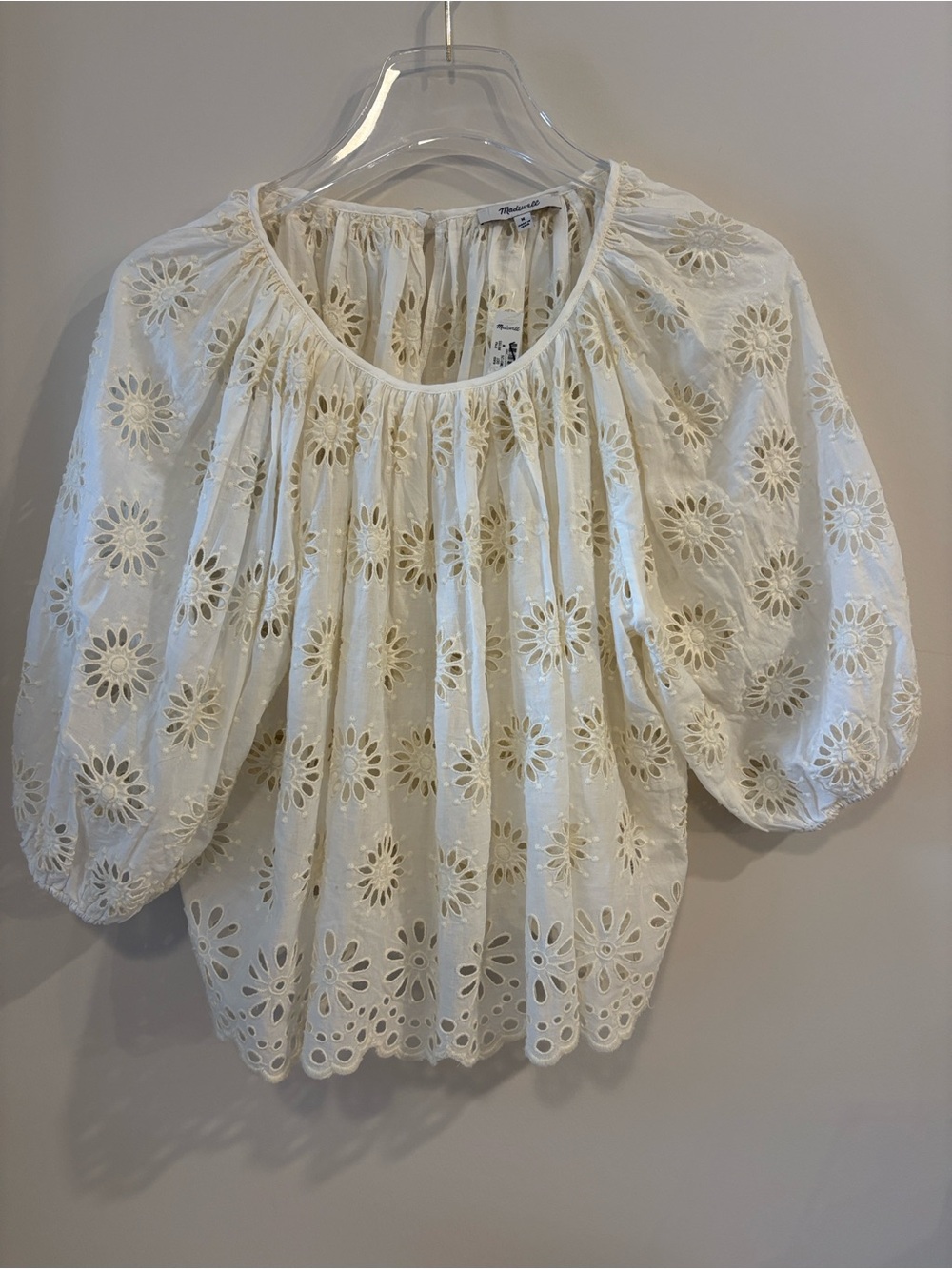 Madewell White Eyelet Puff-Sleeve Peasant Top